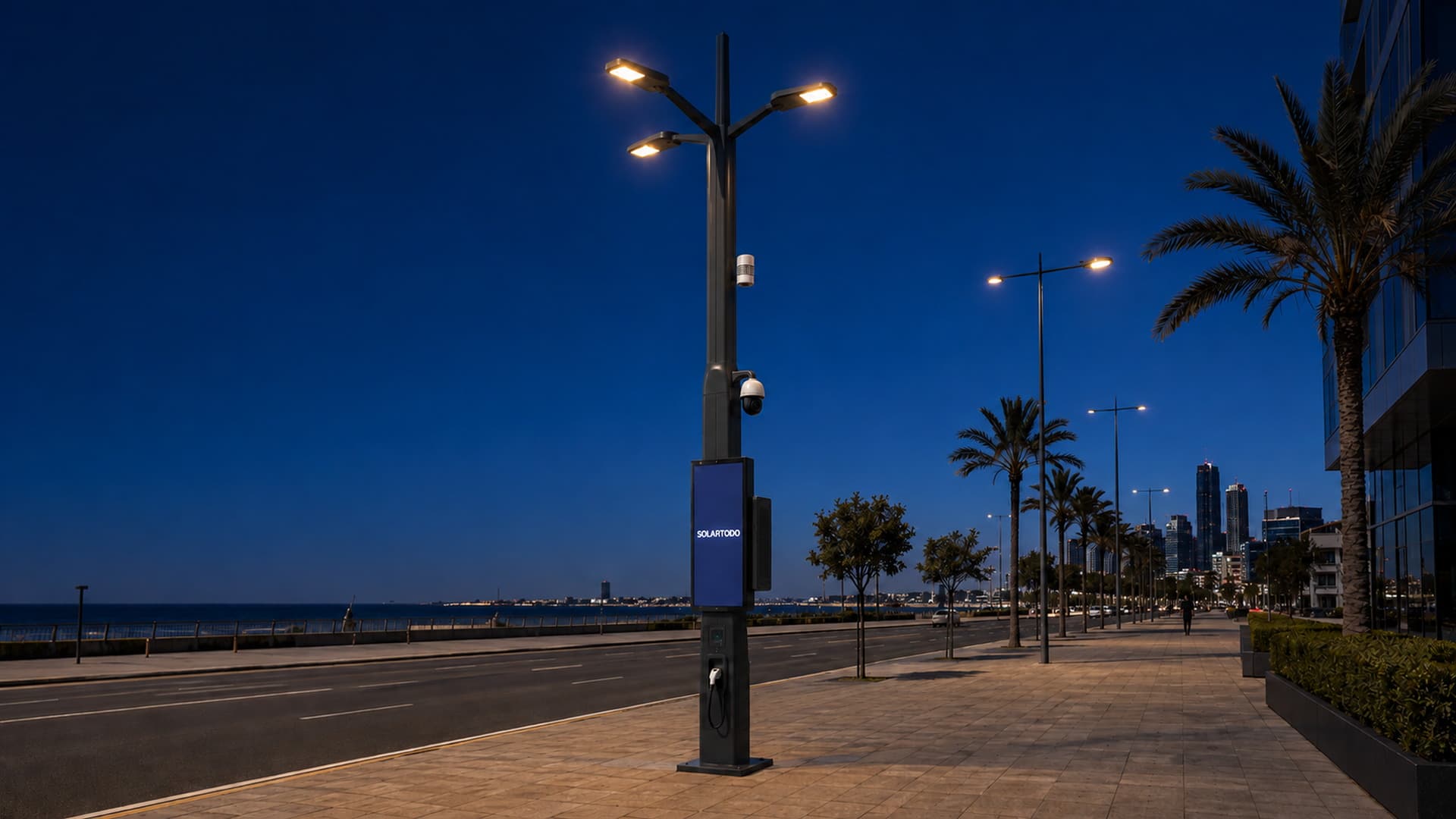 12 m Measured Lantern Municipal Smart Pole — 3 Roadway Heads