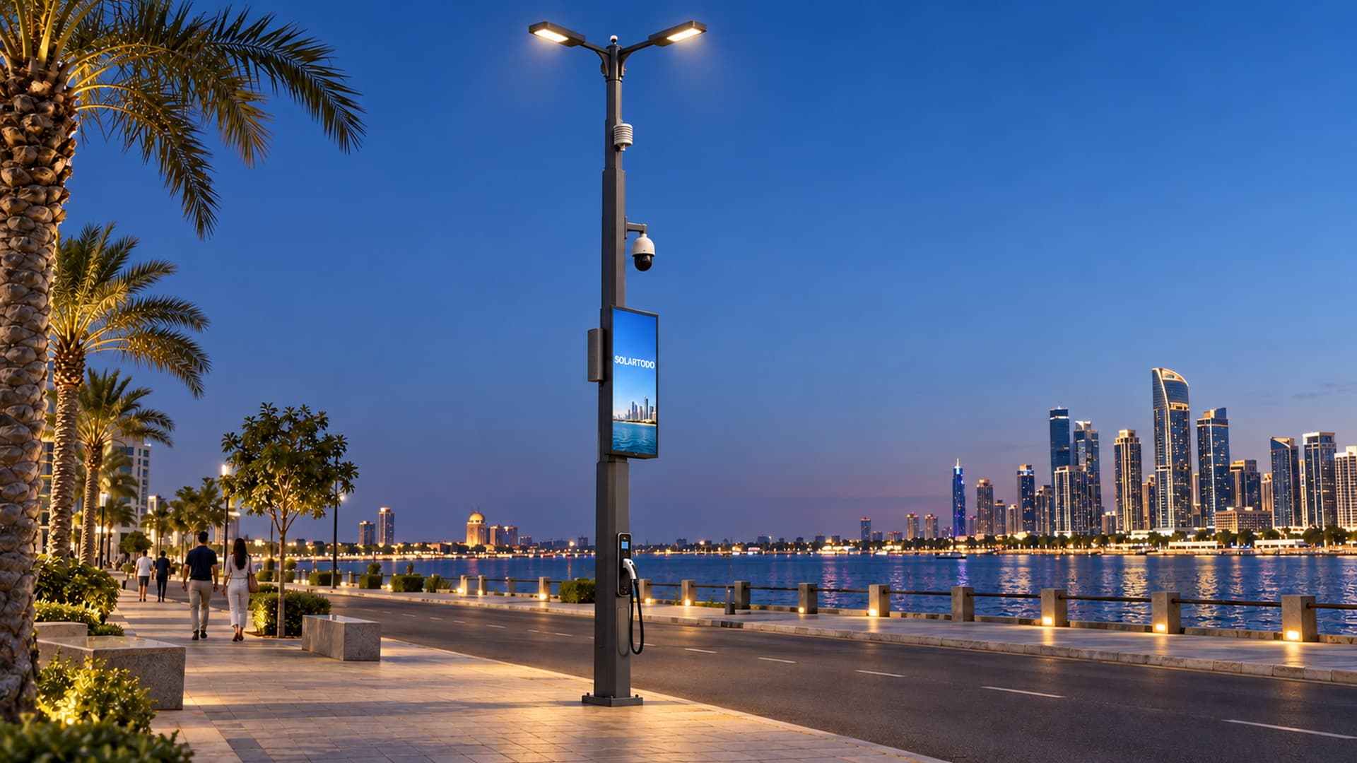 12 m Sheltered Arc Municipal Smart Pole with 3 Roadway Heads