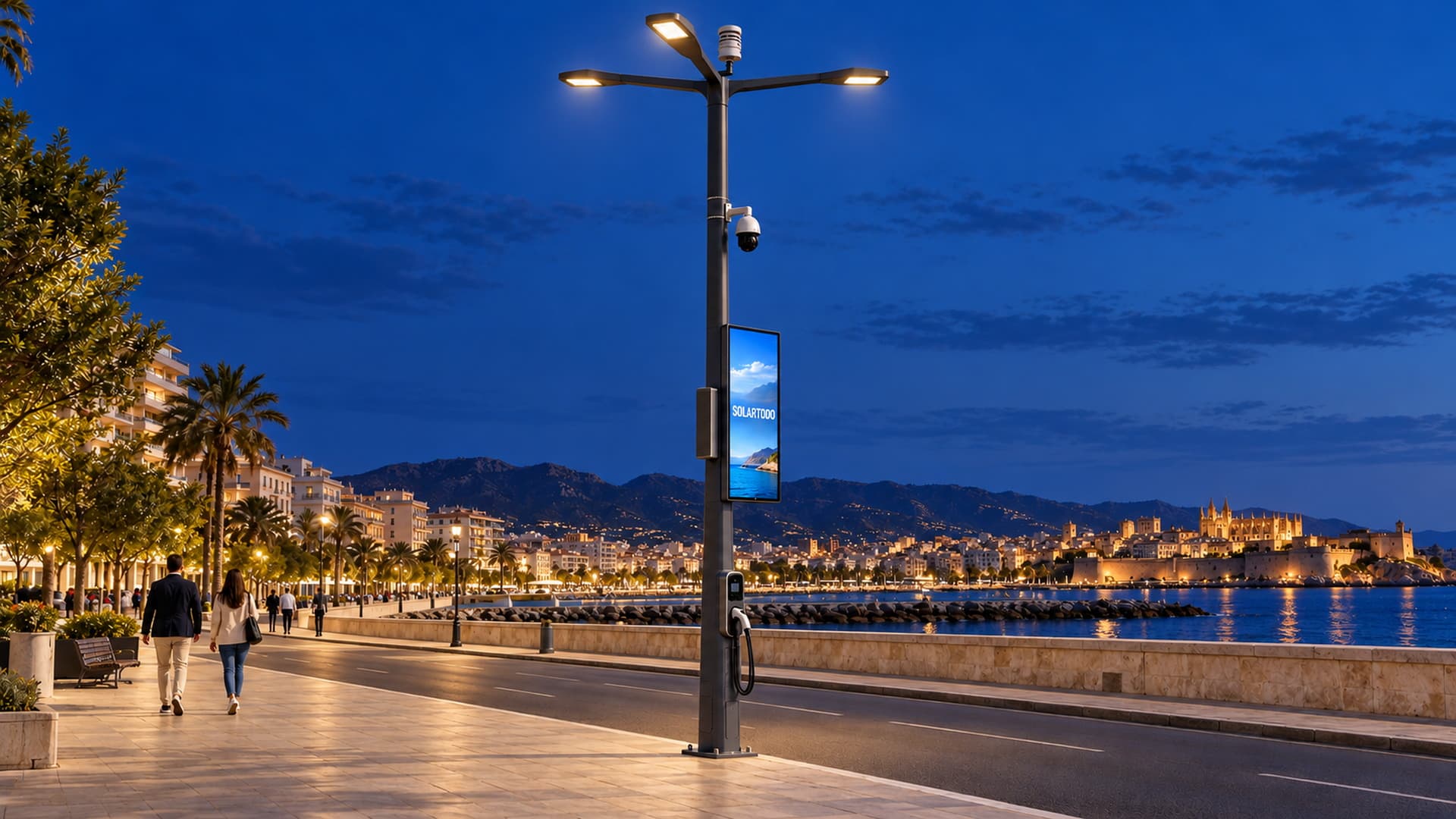 12 m Slender Iris Municipal Smart Pole with 3 Roadway Heads